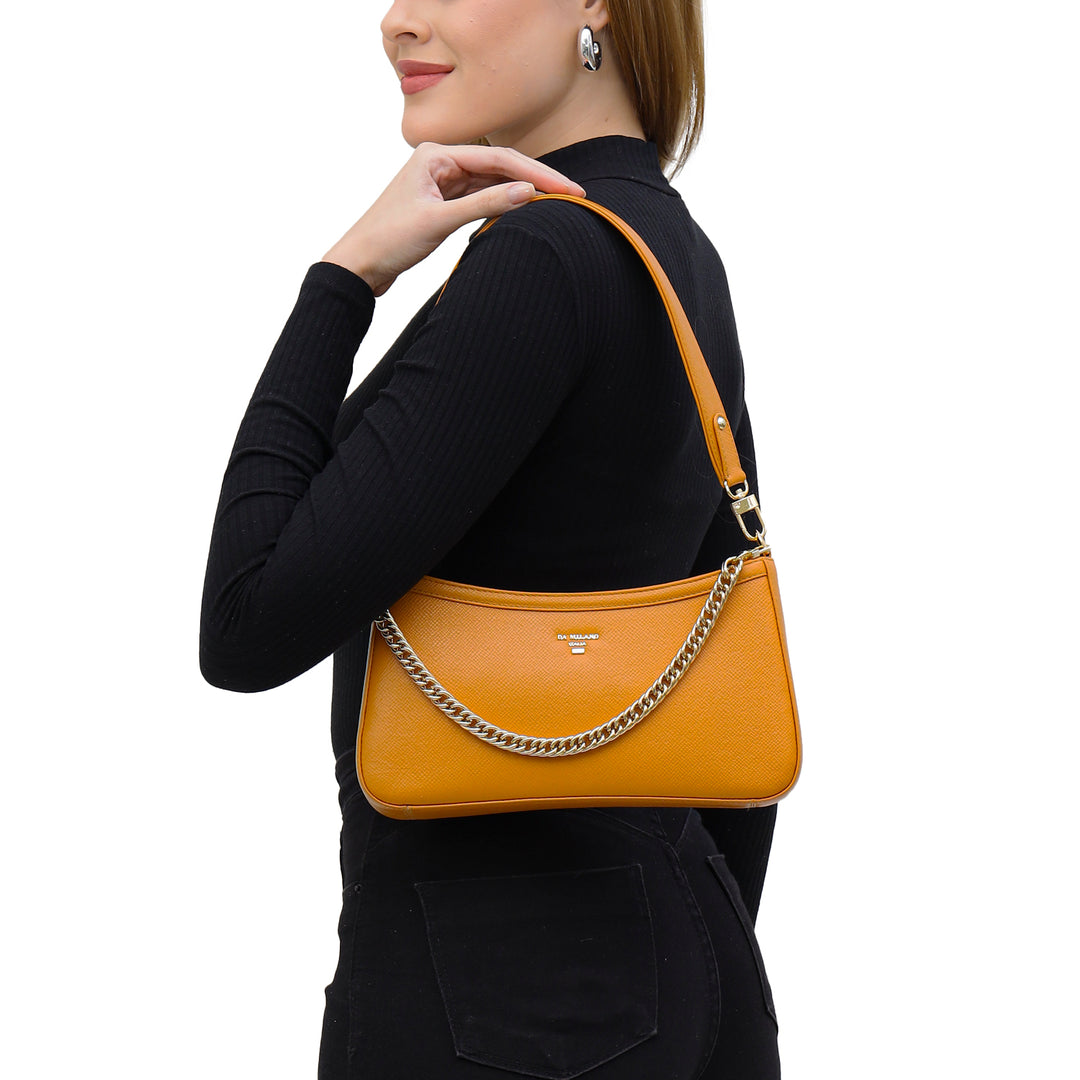 Small Franzy Leather Baguette - Flame