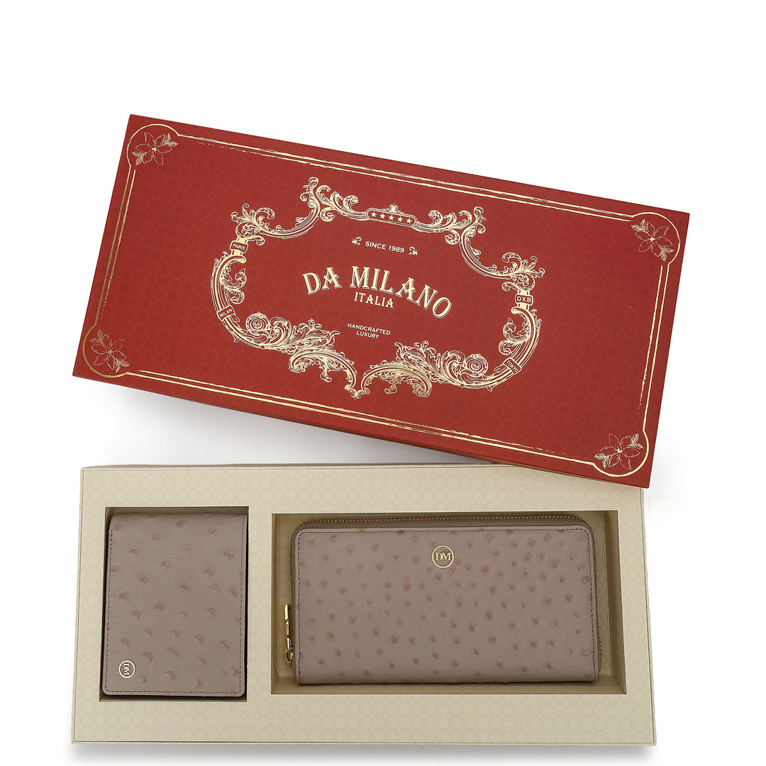 Ostrich Leather Gift Set - Light Grey