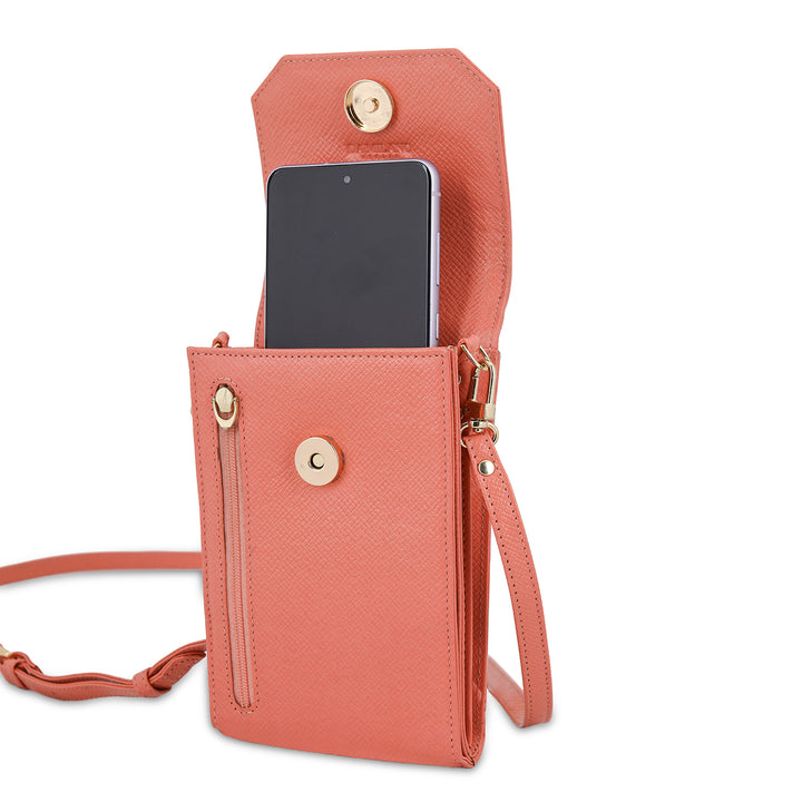 Saffiano Leather Crossbody - Salmon