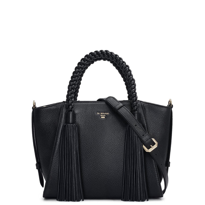 Small Wax Leather Satchel - Black