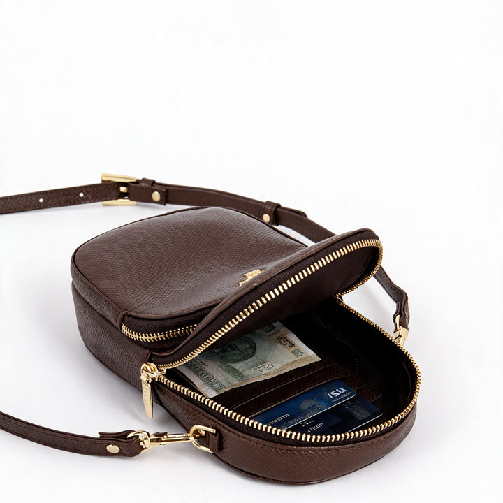 Saffiano Leather Crossbody - Walnut
