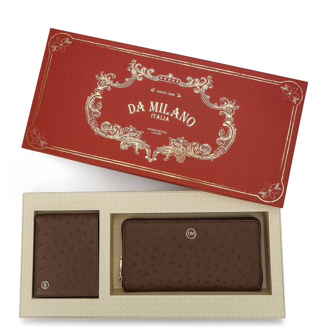 Ostrich Leather Gift Set - Walnut