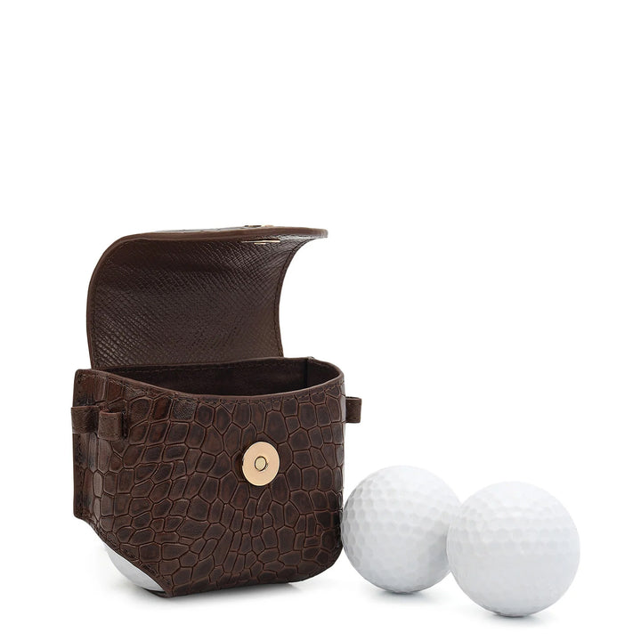 Croco-Textured Golf Ball Case- Walnut