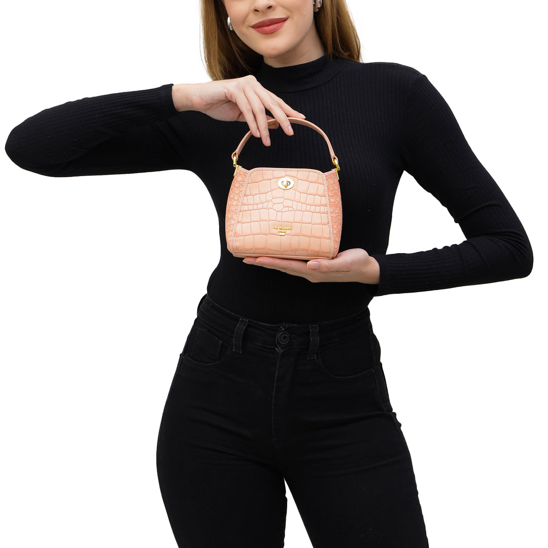 Small Croco Leather Satchel - Peach