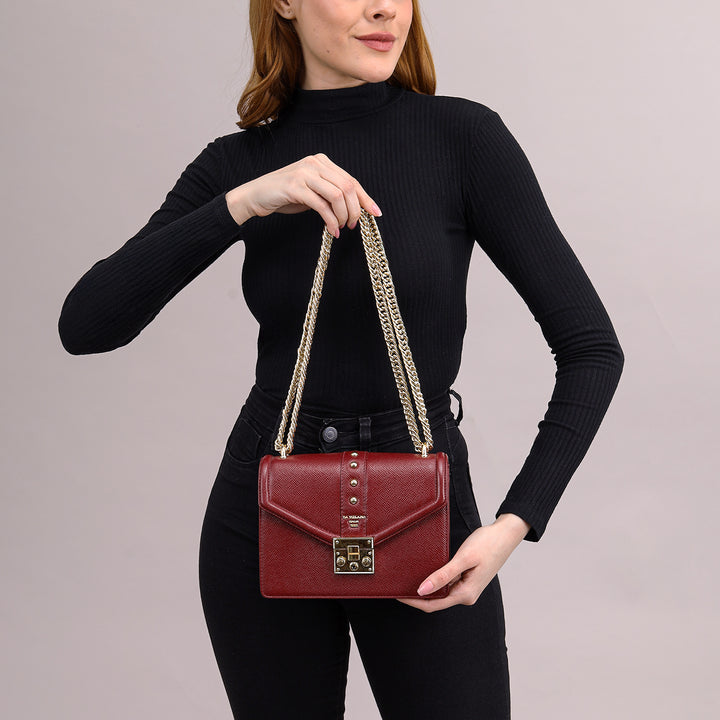 Small Franzy Leather Shoulder Bag - Cherry