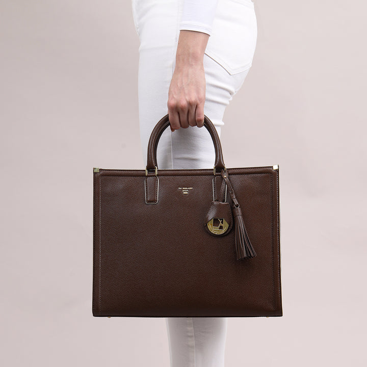 Medium Franzy Leather Book Tote - Walnut