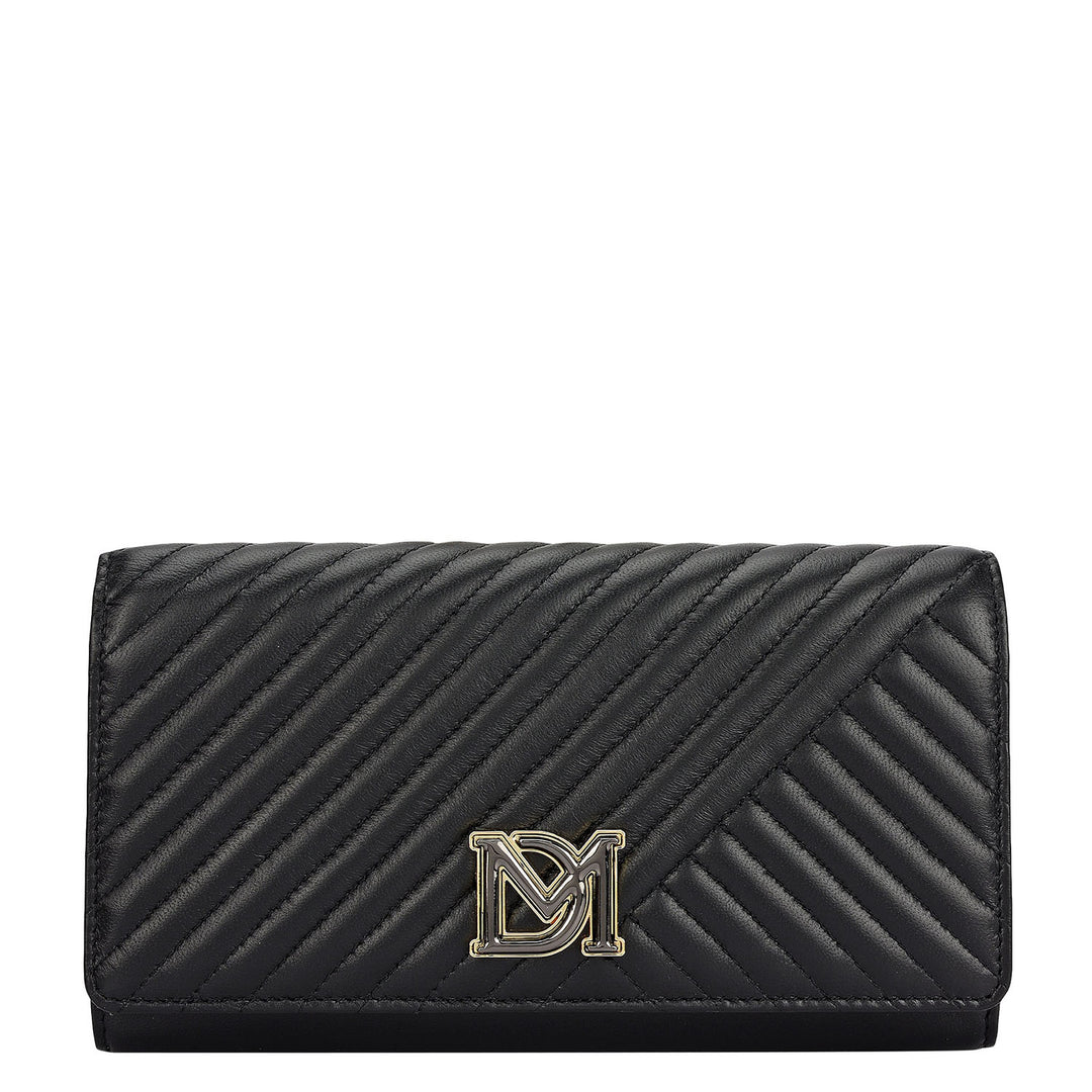 Quilting Plain Leather Ladies Sling Wallet - Black