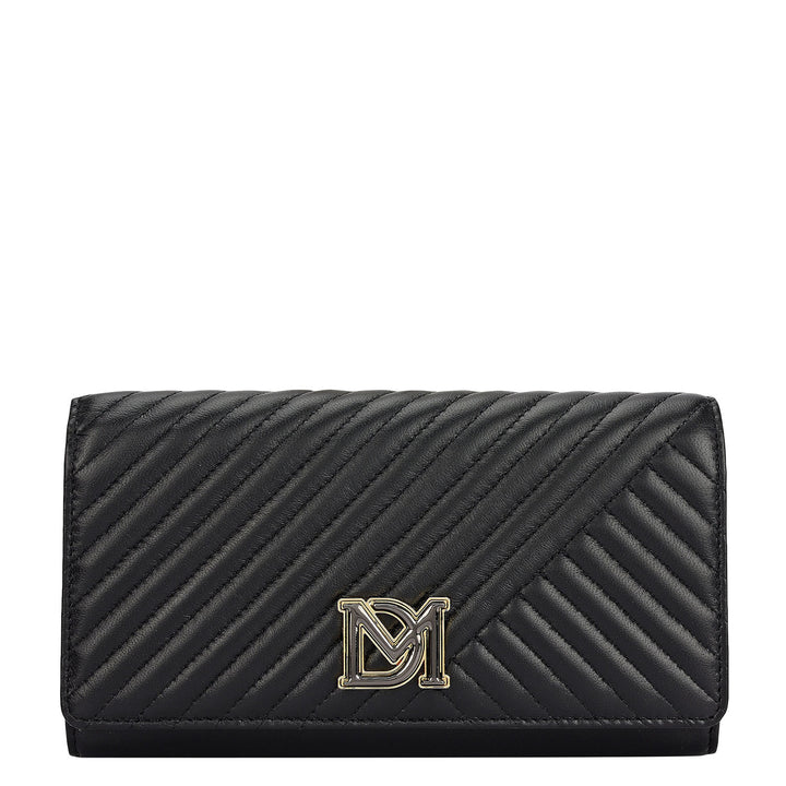 Quilting Plain Leather Ladies Sling Wallet - Black