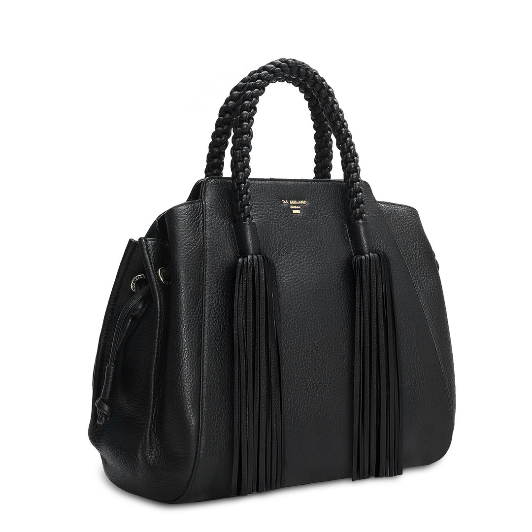 Medium Wax Leather Satchel - Black