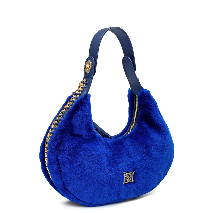 Medium Fur Leather Hobo - Ink Blue