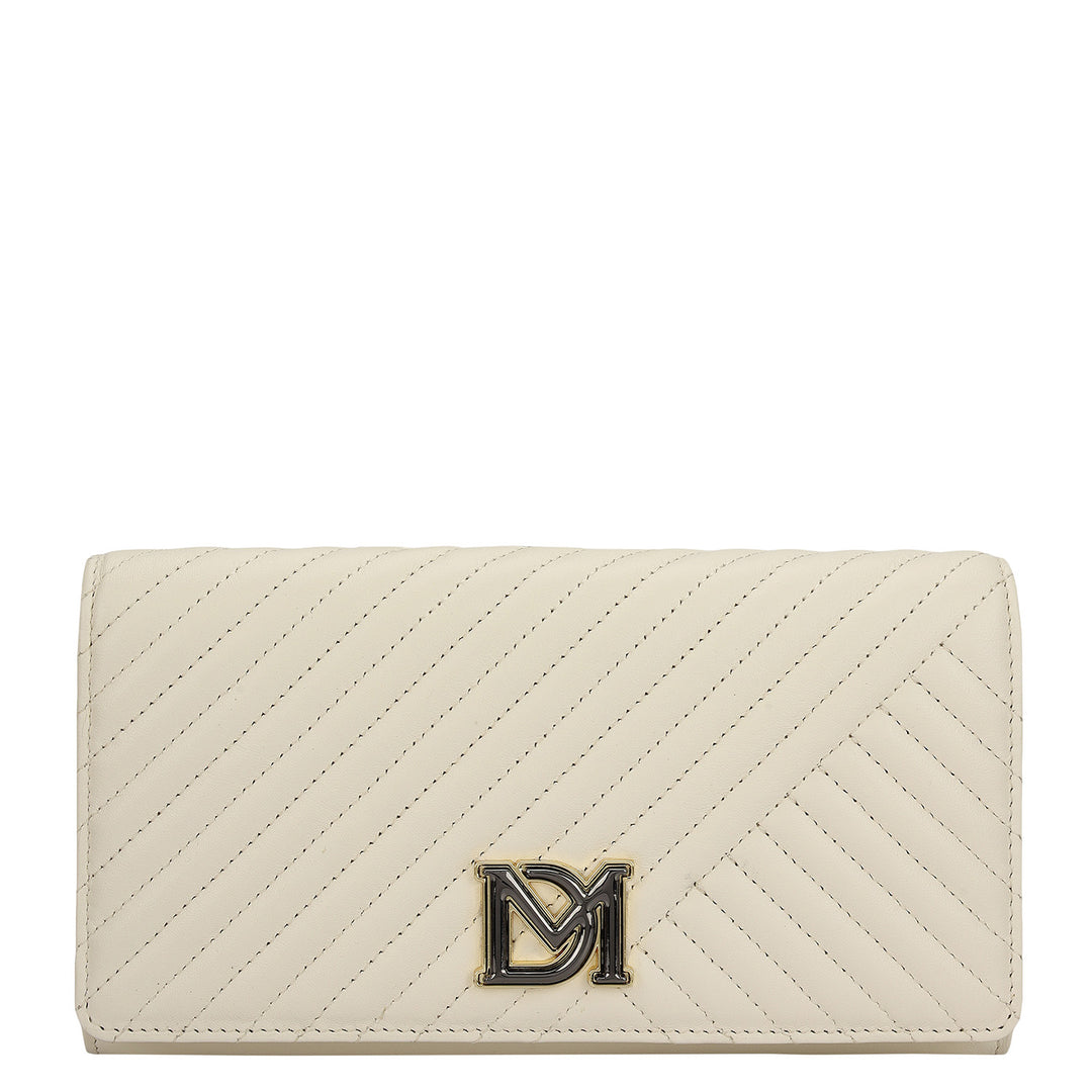 Quilting Plain Leather Ladies Sling Wallet - Marshmallow