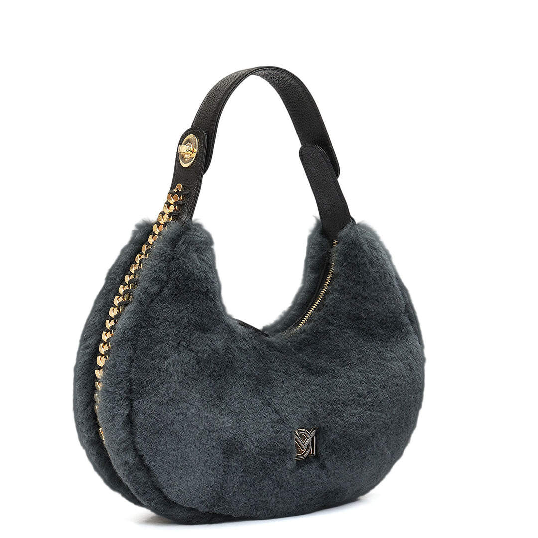 Medium Fur Leather Hobo - Green