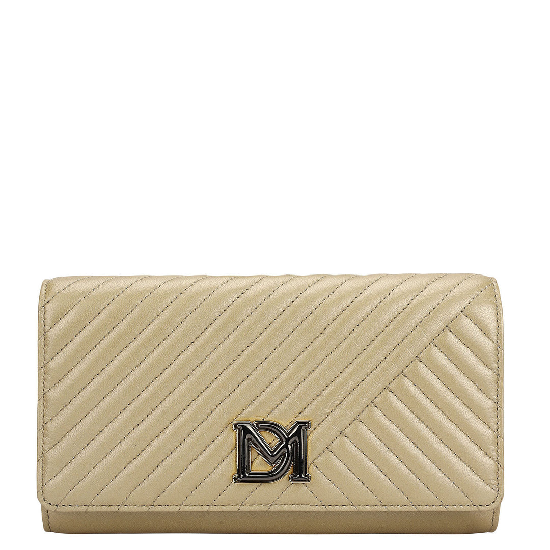 Quilting Plain Leather Ladies Sling Wallet - Champagne