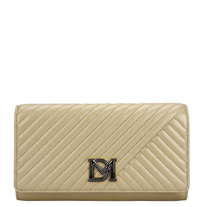Quilting Plain Leather Ladies Sling Wallet - Champagne