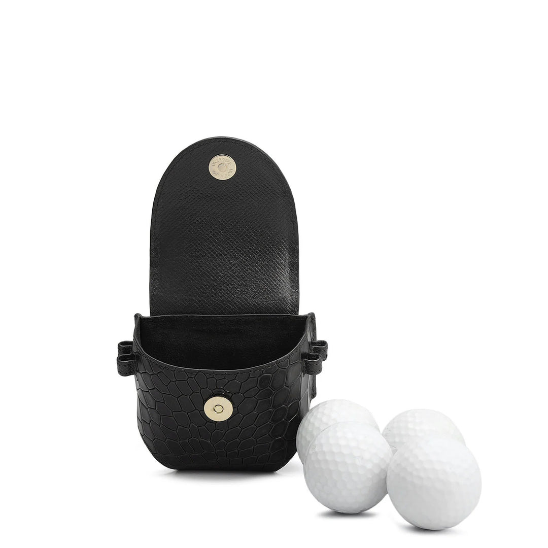 Croco-Textured Golf Ball Case- Black
