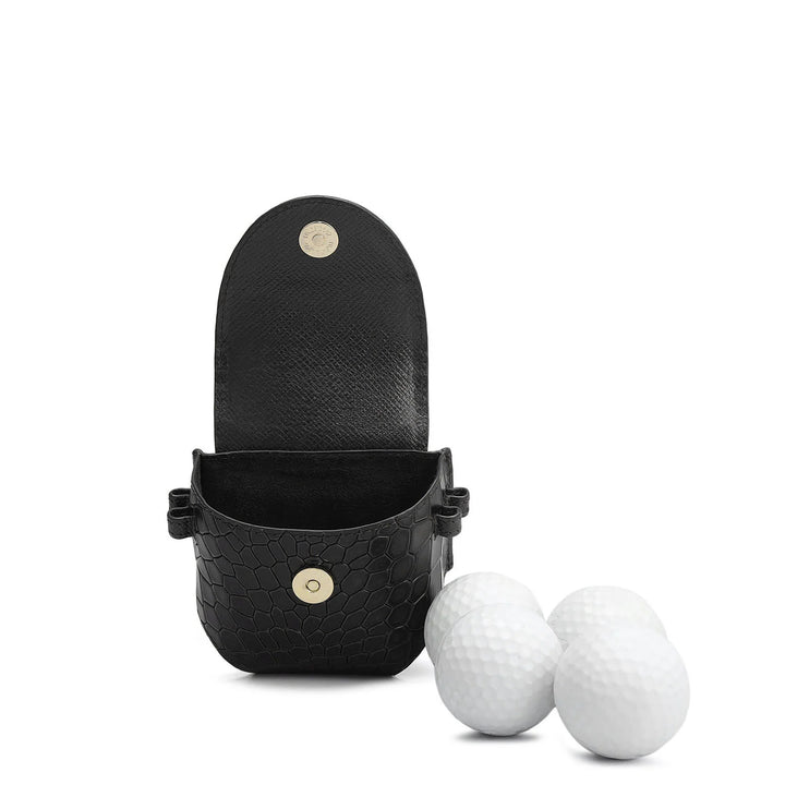 Croco-Textured Golf Ball Case- Black