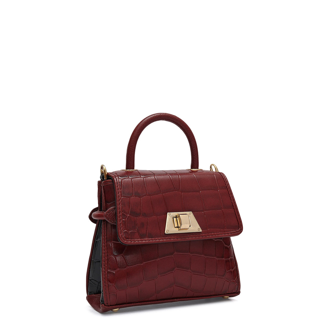 Micro Croco Leather Sling - Cherry