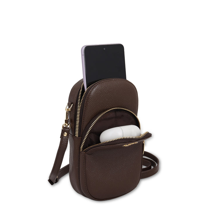 Saffiano Leather Crossbody - Walnut