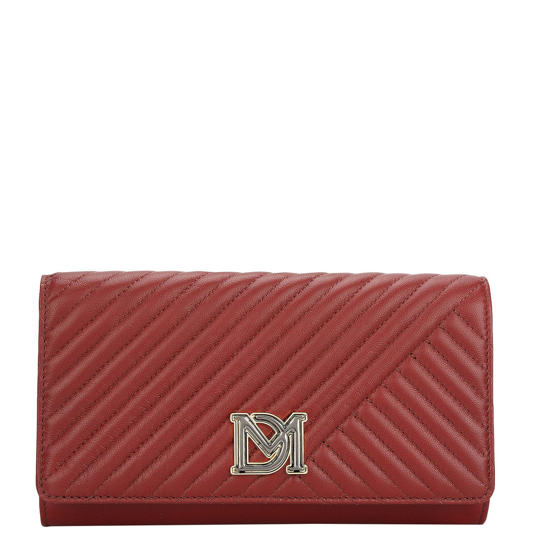 Quilting Plain Leather Ladies Sling Wallet - Cherry