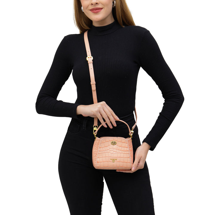 Small Croco Leather Satchel - Peach