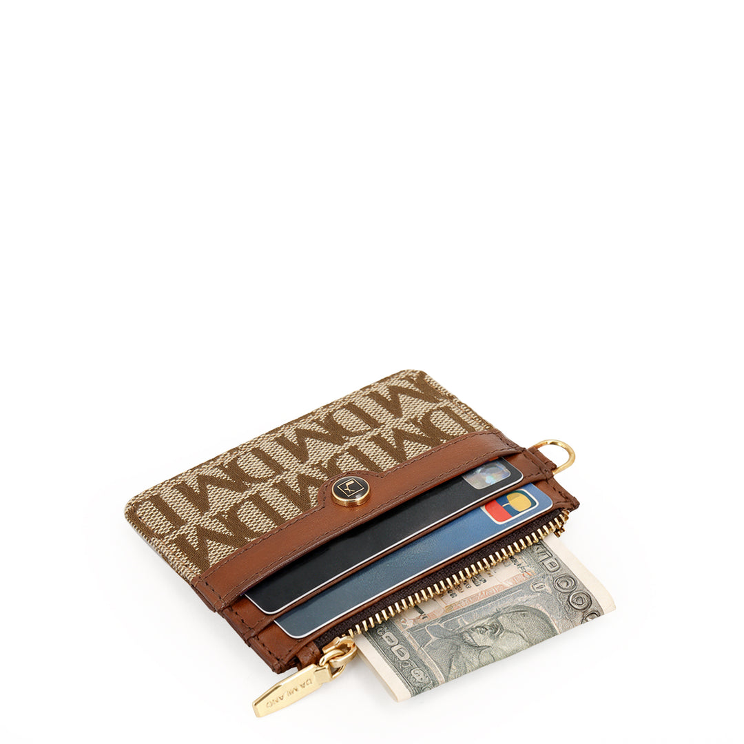 4 Slot Card Case - Beige & Cognac