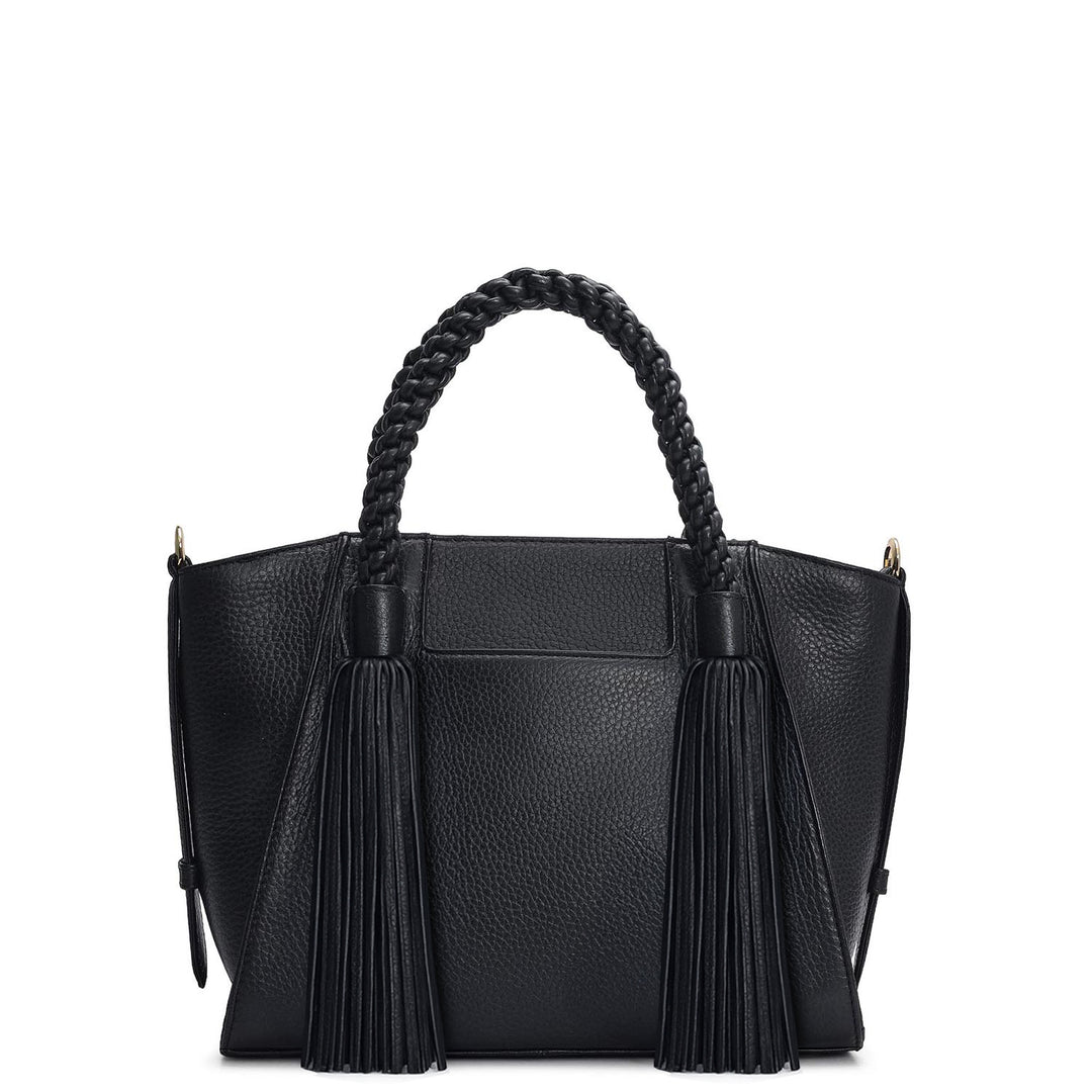 Small Wax Leather Satchel - Black