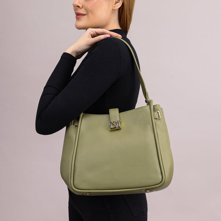 Medium Wax Leather Hobo - Fern