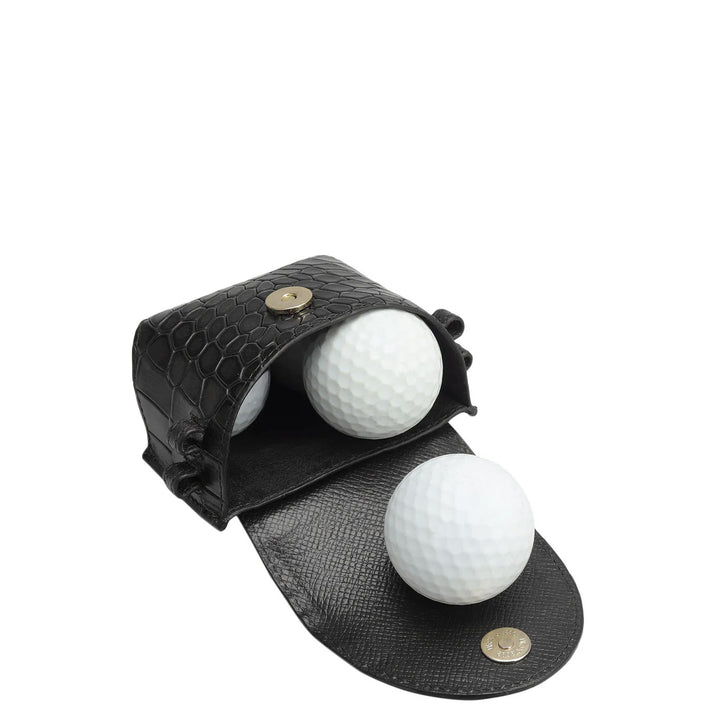 Croco-Textured Golf Ball Case- Black