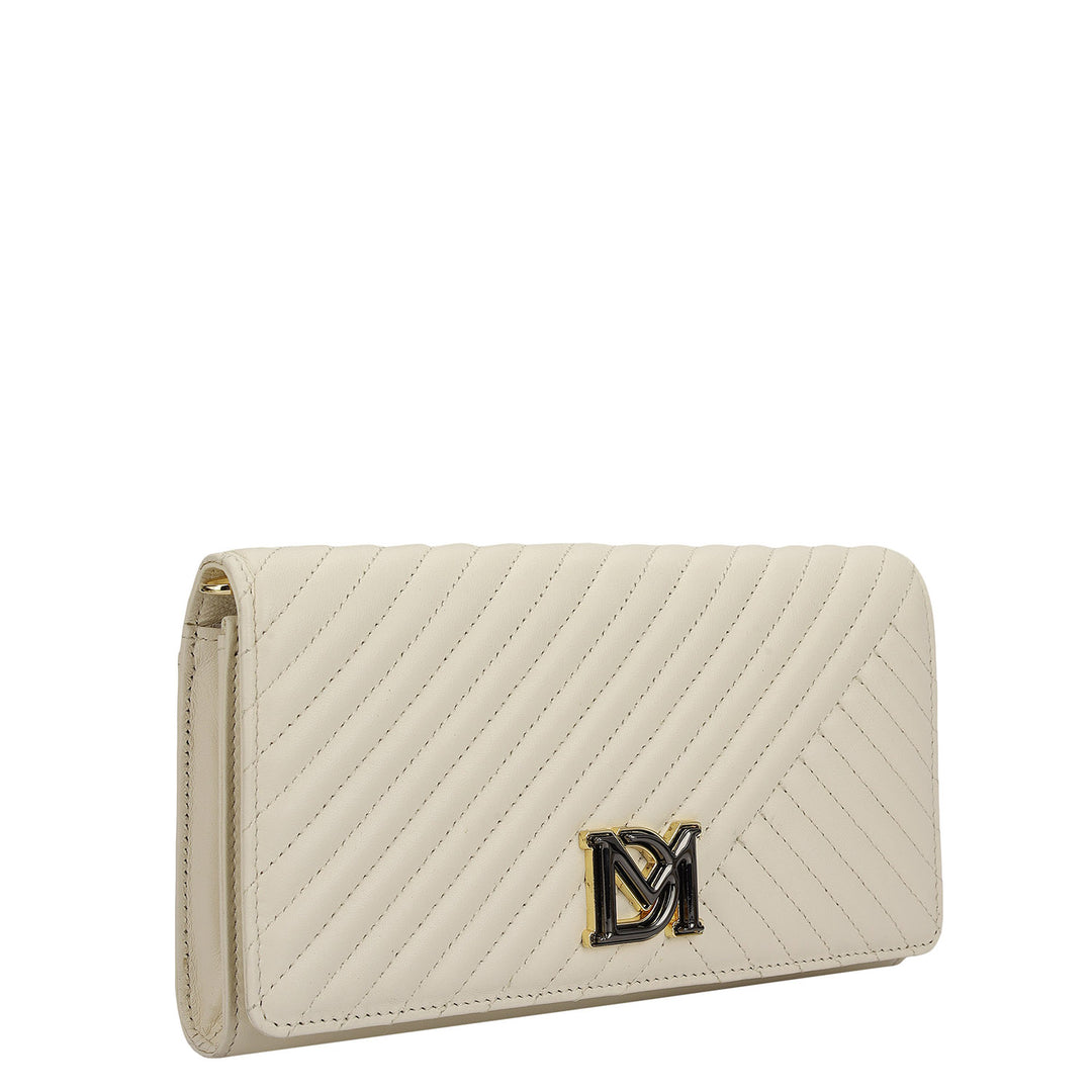 Quilting Plain Leather Ladies Sling Wallet - Marshmallow