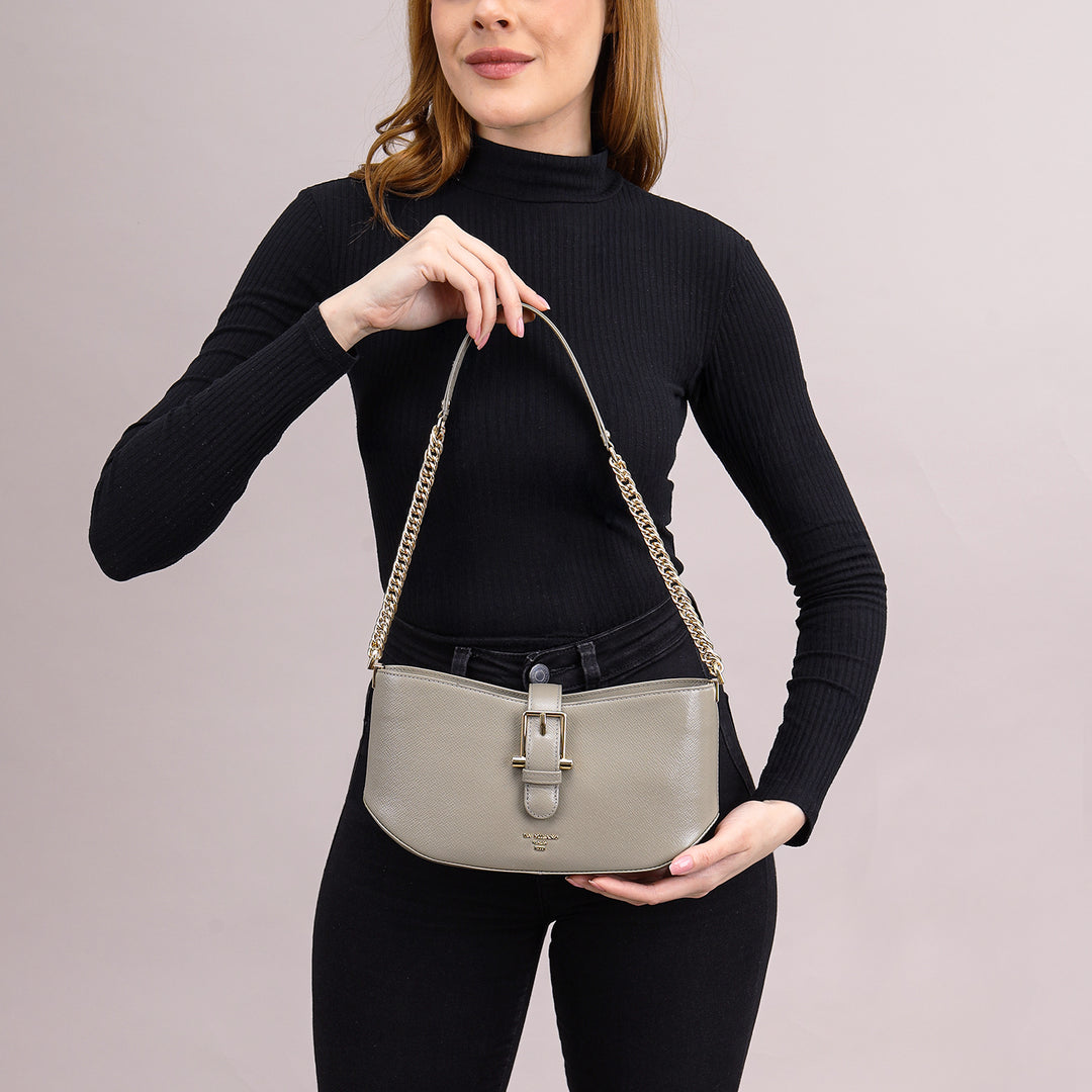 Small Franzy Leather Baguette - Stone Grey