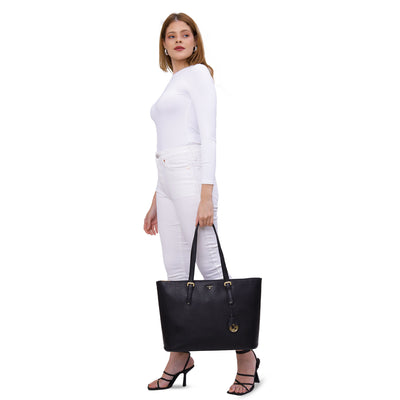 Small Franzy Leather Tote - Black