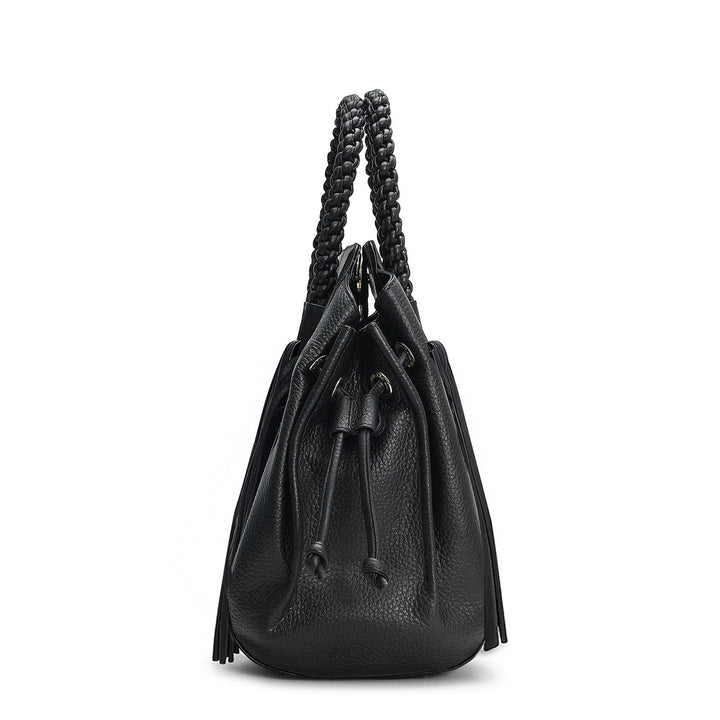 Medium Wax Leather Satchel - Black