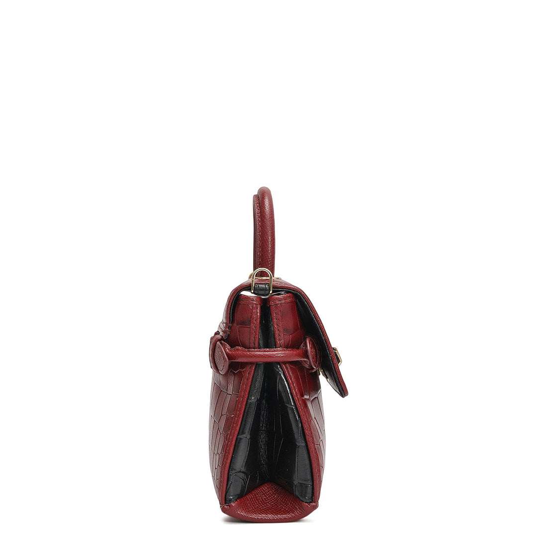Micro Croco Leather Sling - Cherry