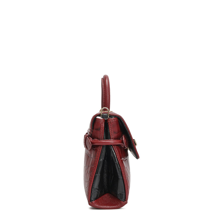 Micro Croco Leather Sling - Cherry