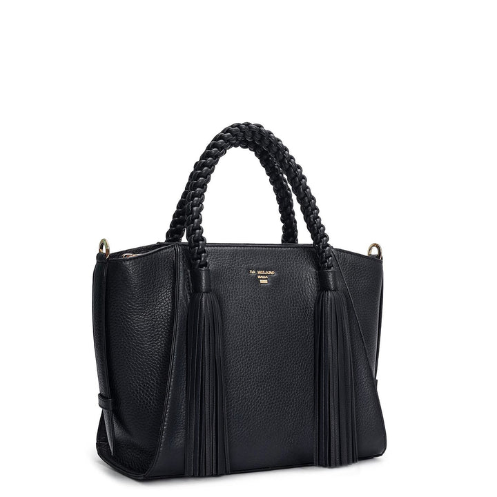 Small Wax Leather Satchel - Black