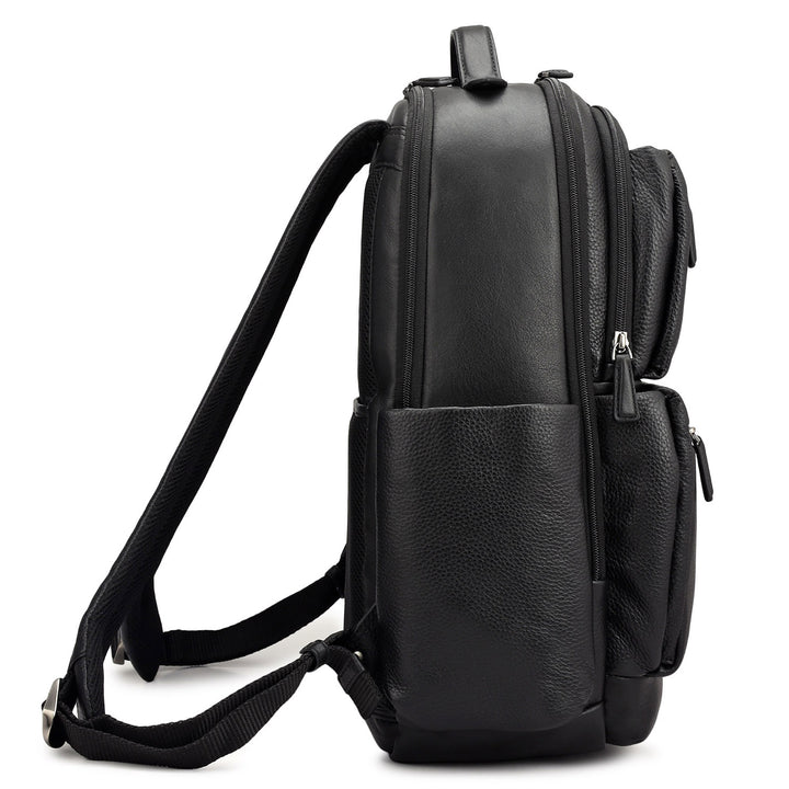 Wax Plain Leather Backpack - Black