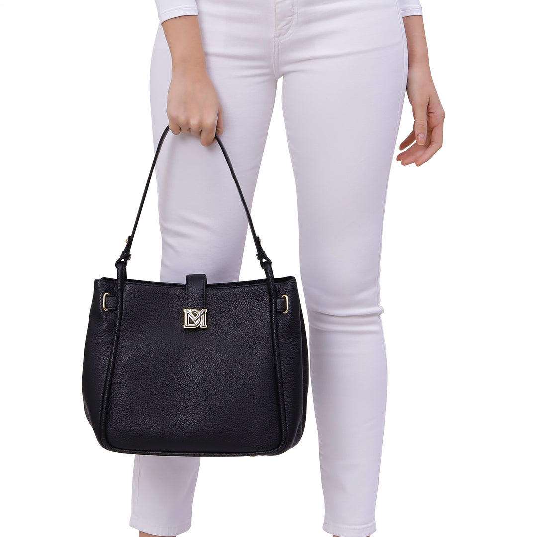 Medium Wax Leather Hobo - Black