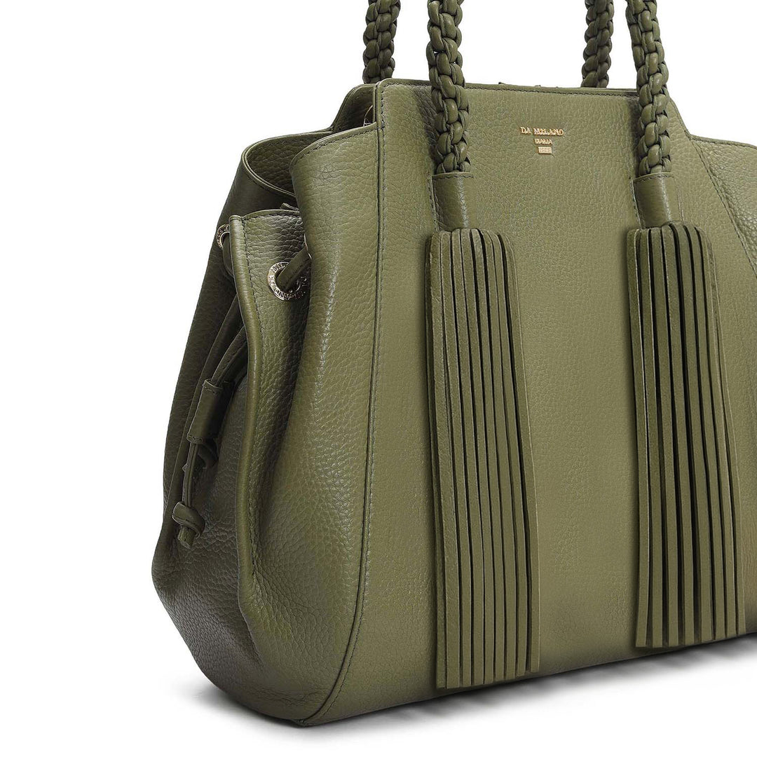 Medium Wax Leather Satchel - Fern