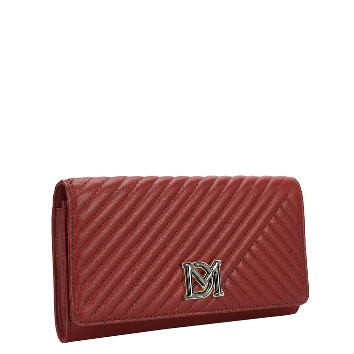 Quilting Plain Leather Ladies Sling Wallet - Cherry