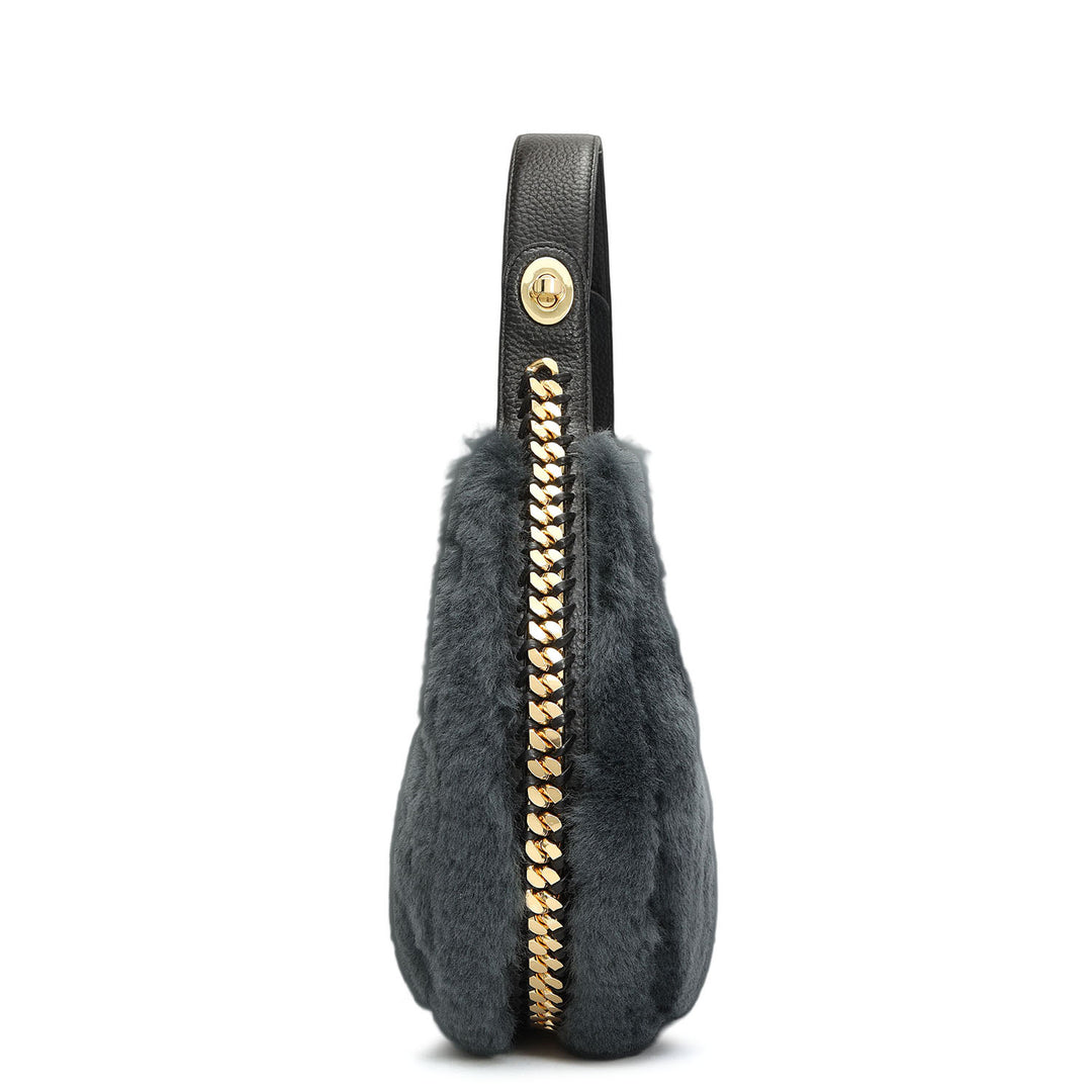 Medium Fur Leather Hobo - Green