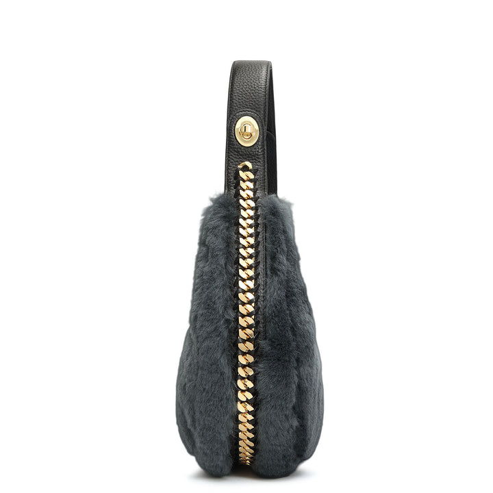 Medium Fur Leather Hobo - Green