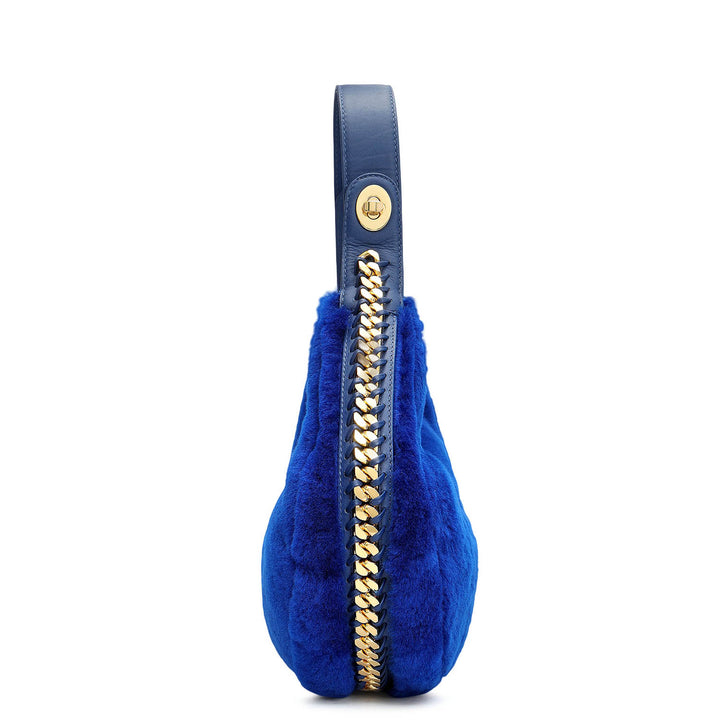 Medium Fur Leather Hobo - Ink Blue