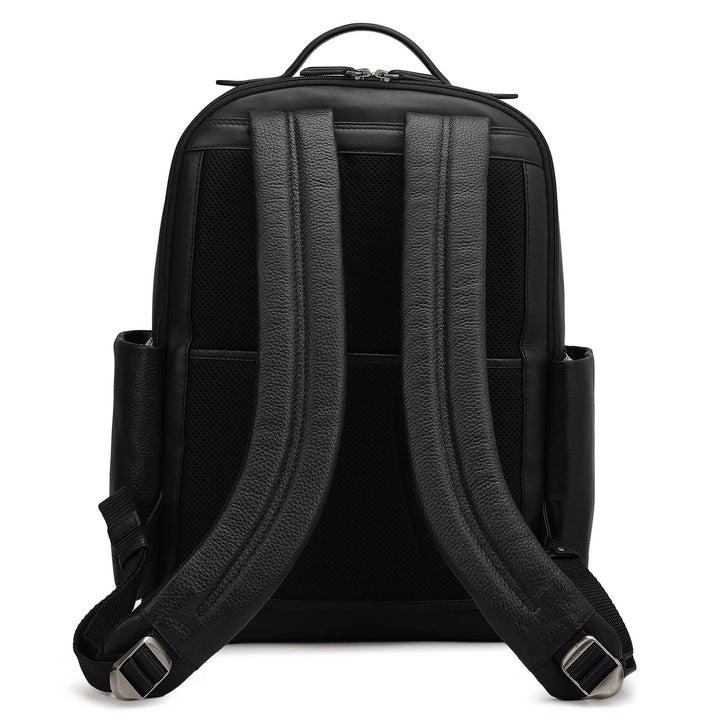 Wax Plain Leather Backpack - Black