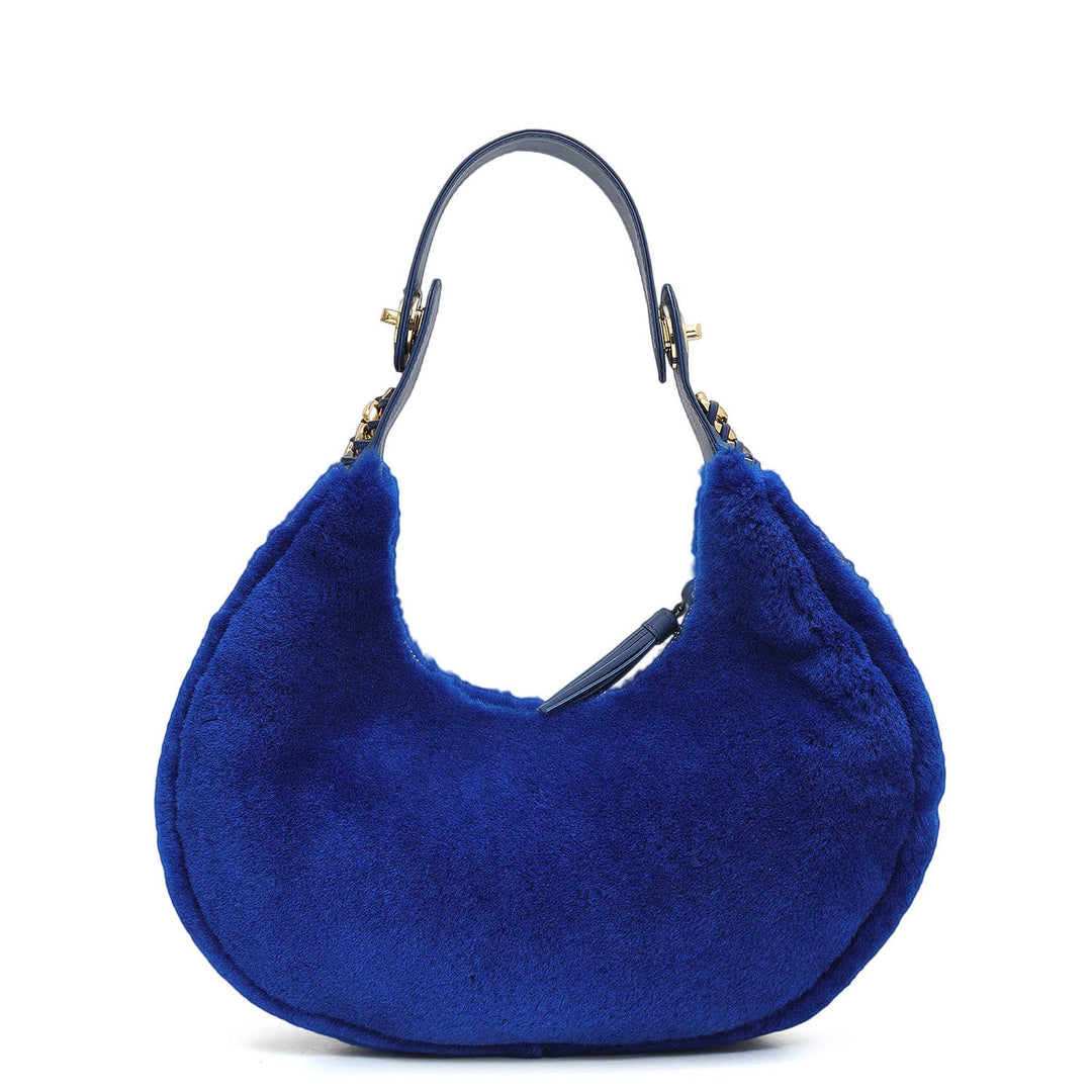 Medium Fur Leather Hobo - Ink Blue