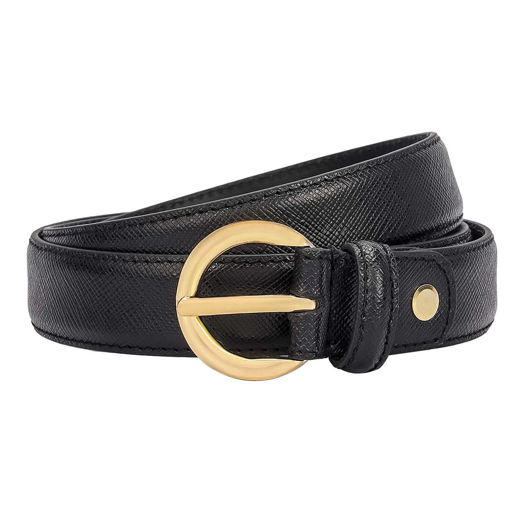 Formal Saffiano Leather Ladies Belt - Black