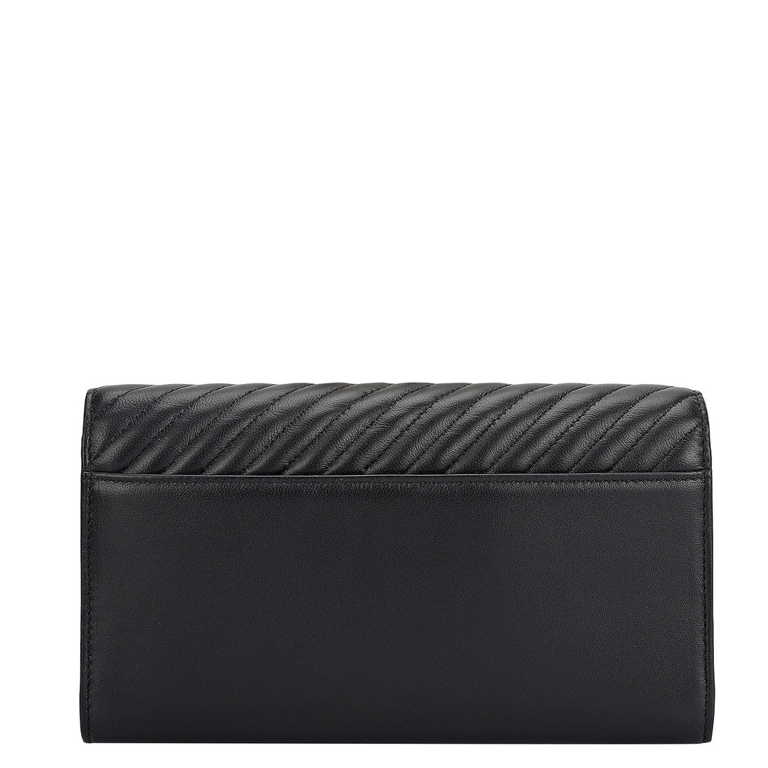 Quilting Plain Leather Ladies Sling Wallet - Black