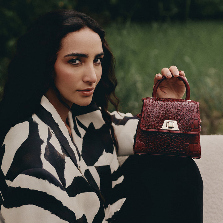 Micro Croco Leather Sling - Cherry