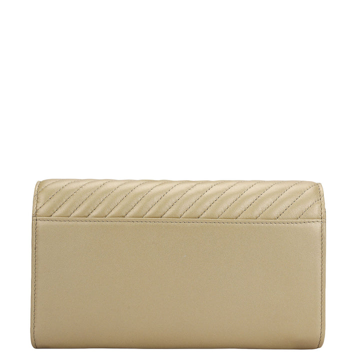 Quilting Plain Leather Ladies Sling Wallet - Champagne