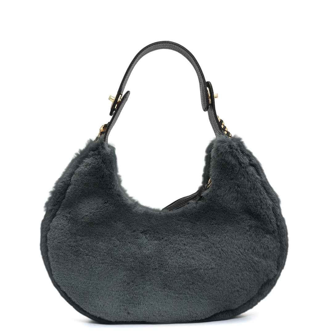 Medium Fur Leather Hobo - Green