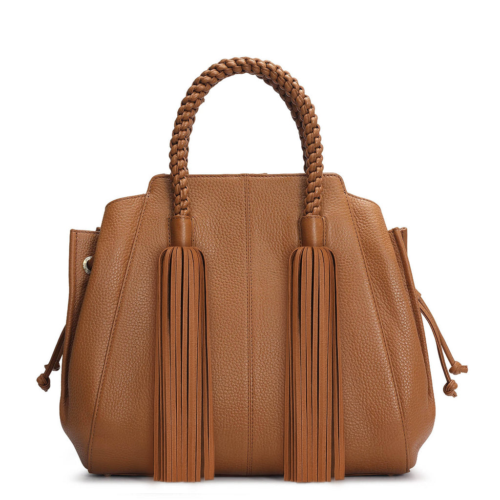 Medium Wax Leather Satchel - Caramel